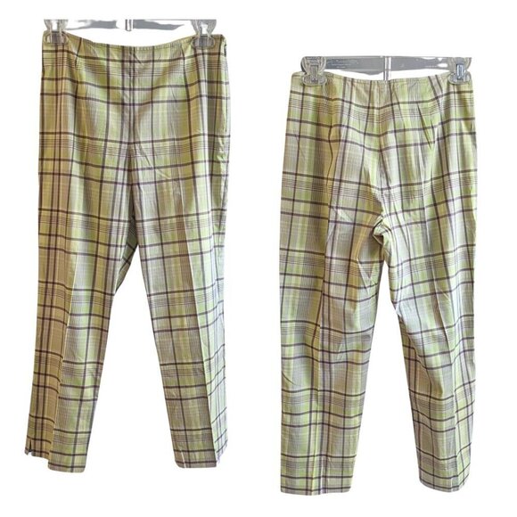 Vintage Late 90s ANN TAYLOR Green Candy Brigadoon Plaid Pedal Pusher Capri Sz 4P - Picture 1 of 6